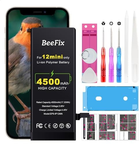 Beefix Batteria per iPhone 12 Mini: Batteria Li-Ion 4500mAh alta capacità per iPhone 12 Mini con strumenti riparazione professionali Compatibile con modelliA2399 A2400 A2398