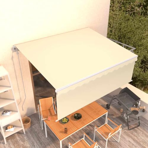 Automatisch einziehbare Markise 4x3 Meter mit Volant in Creme, Alurahmen und Fernbedienung für Terrasse und Garten