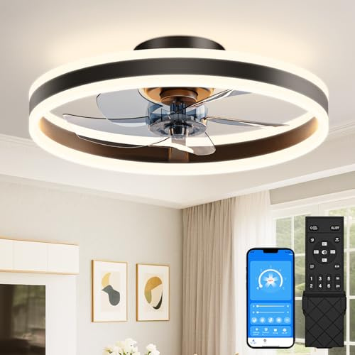VOLISUN Deckenventilator mit Beleuchtung und Fernbedienung, Moderner LED Deckenventilator mit 6 Windstufen und Dimmbarer, Leiser Funktion für Schlafzimmer, Wohnzimmer und Esszimmer (Schwarz,59.5CM)