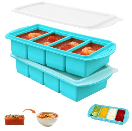CMANLNYK Silicone Freezer Moulds-Silicone Food Freezer Trays, Style Portion Control Box, BPA-Free Stackable Freezing Cubes Meal Prep Containers, Storage Boxes With Lids,2Pcs,Cool Green