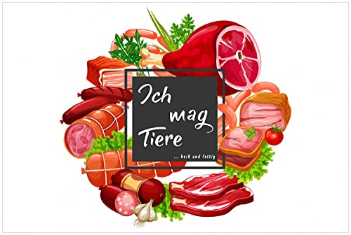 Wallario Küchenrückwand selbstklebend 90 x 60 cm, Motiv: Ich mag Tiere - Fleisch | Spritzschutz abwischbar & pflegeleicht