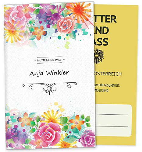 OLGS Mutter-Kind-Passhülle Österreich personalisierbar Florentina Schwangerschaft Schutzhülle MuKipass mit Fach für Ultraschallbilder (MuKi-Pass Österreich personalisiert, Summerbreeze)