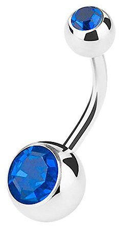 Piercingfaktor Bauchnabelpiercing Banane Piercing Bauch Stecker Gebogen mit Doppel Multi Kristall Kugel 1,6mm x 11mm x 5mm Blau