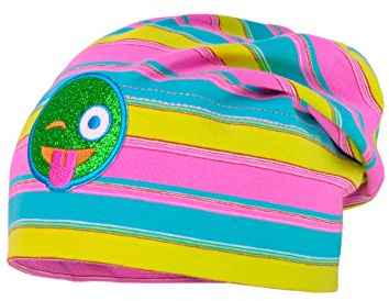 maximo Kids-Beanie Middle Ringeljersey, Bügelmotiv Smile, blau/lila/grün (53)