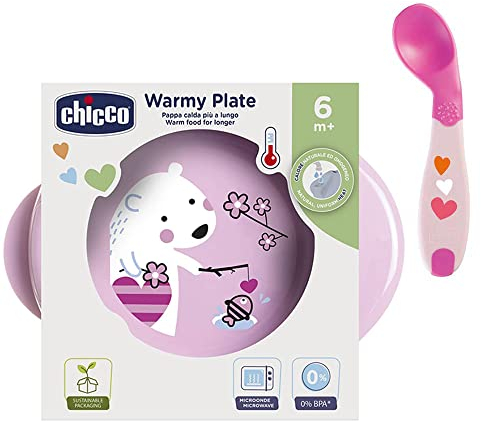 Chicco Juego de platos calientes con cuchara angular, sin BPA