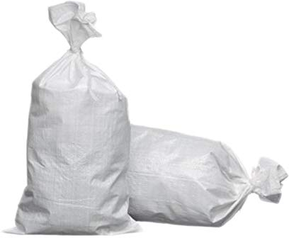 Sand Bags with Ring Ties 760x330mm ~ Rot Proof Hessian White Polypropylene Woven ~ Flood Protection (White Polypropylene, 10 Bags)