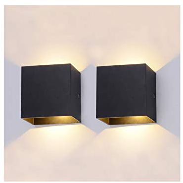 Audor 2 Stücke 6W LED Wandleuchte Innen Up Down Wandleuchte LED Modern Aluminium Wandlampe Leuchten für Wohnzimmer Schlafzimmer Badezimmer Küche Esszimmer Warmweiß -Schwarz [Energieklasse A++]