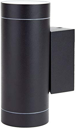 Grafner Aluminium Wandlampe schwarz, mit nach oben und unten gerichtetem Lichtschein, IP44, 2x GU10 Fassung, Wandleuchte rund Down Light Wand Lampe Außen Hof Einfahrt nach oben unten scheinend