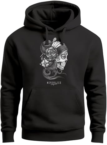 Neverless® Hoodie Herren Santa Muerte La Catrina Mexican Skull Dia de los Muertos Tattoo Design Kapuzen-Pullover Männer