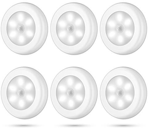 AIGUOZER 6 Pack LED Motion Sensor Night Light, PIR Motion Sensor LED Cabinet Lights Battery Powered Wireless Lighting Night Light Stick with Free 3M Adhesive Pads