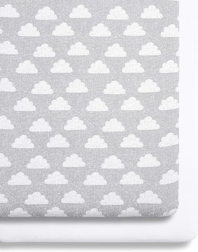 Snuz spannbettlaken 2er-Pack - Jersey-Baumwolle für SnuzPod Babybett Beistellbetten, 40x75,5 cm - 44x80 cm, Leicht und Atmungsaktiv, Maschinenwaschbar, Baby Erstausstattung Neugeborene, Wolke Neun