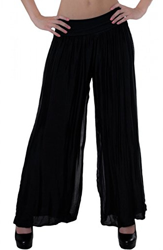 Caspar KHS010 Damen Elegante Lange Marlene Hose Hosenrock mit Seidenanteil und hohem Stretch Bund, Farbe:schwarz, Größe:L-XL
