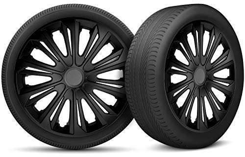 Radkappen 15 Zoll Radzierblenden 4er Set passend für alle Stahlfelgen - Einstellbarer Sicherungsring - Glanzlos Schwarz