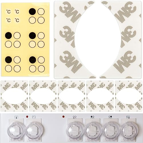 Herdknopf Kindersicherung Ersatz Klebe Pads, 12 x Hälften Pads, 1 x Beschriftungssticker, zur Wieder-Verwendung unserer Herd Drehknöpfe Kindersicherung, alten Kleber entfernen und neue Pads raufkleben