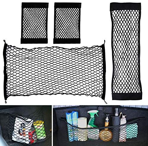DaiWeier 3 Stück Auto Organizer mit Elastisch, Nylon Kofferraum Netztasche ​Klett Netz Schutznetz, Behoben Auto Gepäcknetz mit 4 Haken für Auto Van/SUV/LKW