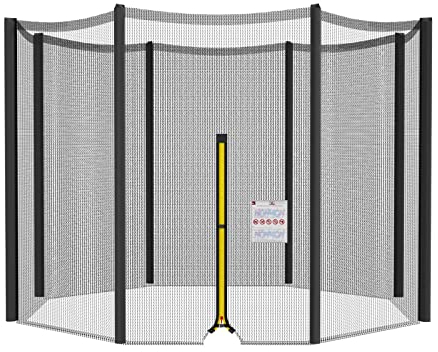 NONMON Sicherheitsnetz Ersatznetz für Trampolin Ø 366 cm 8 Stangen, Schwarz Gartentrampolin Ersatznetz Netz Außenliegend reißfest UV-beständig einfache Montage Eingangstür mit Reißverschluss