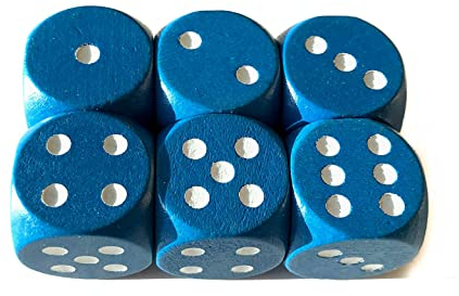 Spieltz Cubo occhi in legno extra grande (20 mm), ad esempio per giochi XL, per bambini piccoli, per anziani (6 cubi, blu con occhi bianchi)