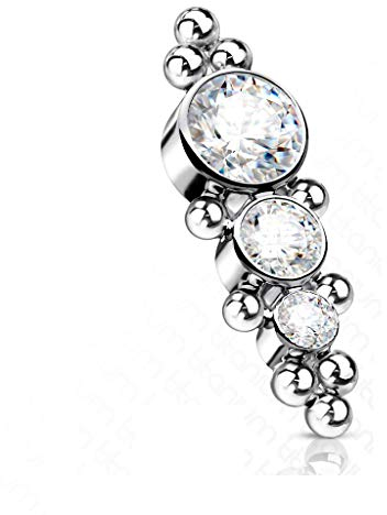 Paula & Fritz® Aufsatz-Dermal Anchor Silber-Klar Zirkonia Titan Grad 23 Gewinde 1,6-mm Haut-Anker Skin Diver Implantat Bodypiercing Ersatzkugel