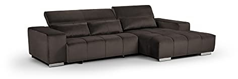 Mivano Ecksofa Orion / Große Eckcouch mit XL-Recamiere inkl. Relaxfunktion, Kopfteilfunktion und Kissen / 307 x 73 x 186 / Velours, Braun