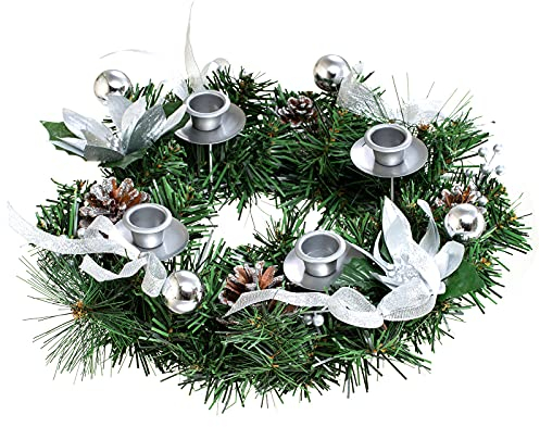 YQYAZL Kerzenständer Kranz, Weihnachten Kerzenringe Simuliert Rattan Kerzenständer Girlande für Weihnachten Urlaub Tischdekorationen Silber