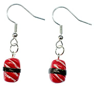Miniblings Sushi Ohrringe Hänger Nigiri Fisch Essen Japanische Küche rot schräg - Handmade Modeschmuck I Ohrhänger Ohrschmuck versilbert