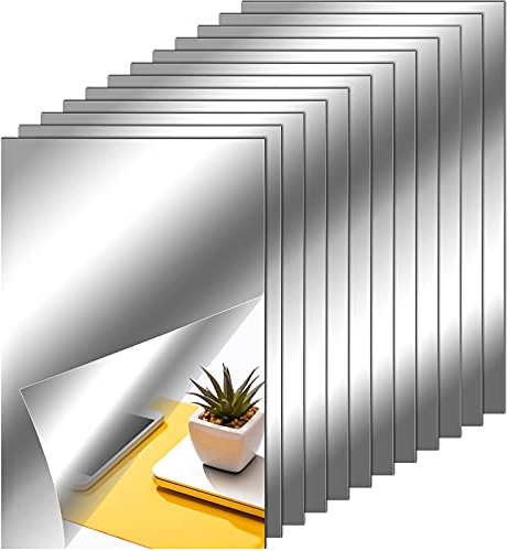 Tenare Hojas de Espejo Flexibles Azulejos de Espejo Autoadhesivos sin Vidrio Pegatinas de Espejo para Decoración Pared Hogar (12 Piezas, 4 x 6 Pulgadas)