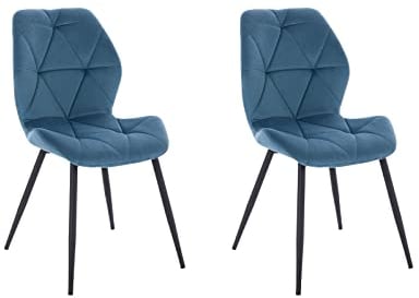 SVITA Jamie 2er Set Esszimmerstühle Polsterstuhl Wohnzimmerstuhl Küchenstuhl mit Rückenlehne gepolstert Samt Blau
