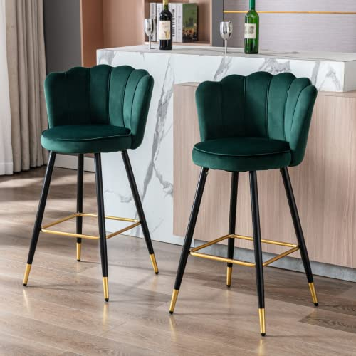 Wahson Samt Barhocker 2er Set Barstuhl Tresenhocker Metallbeine Bistrohocker mit Fußstütze, Barstuhl für Küche/Hausbar