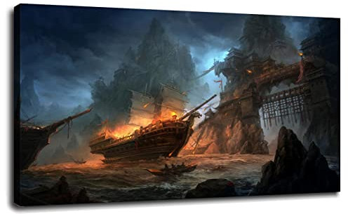 Kunstdruck auf Leinwand, Motiv Segelschiff, mit Rahmen, 33 x 20,3 cm