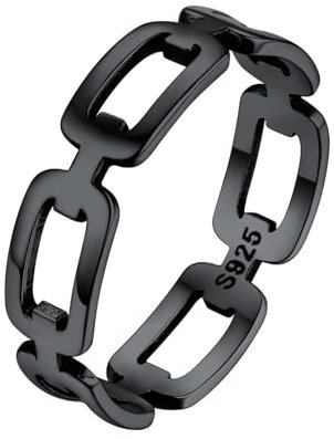 Silvora 925 Sterling Silber Ring Damen Herren Ketten Ring Schlichter Klassischer Panzerkette Fingerring Ring Kuba Kette Vorsteckerring in Schwarz Ringgröße 52（16.5） Modeschmuck Geschenk