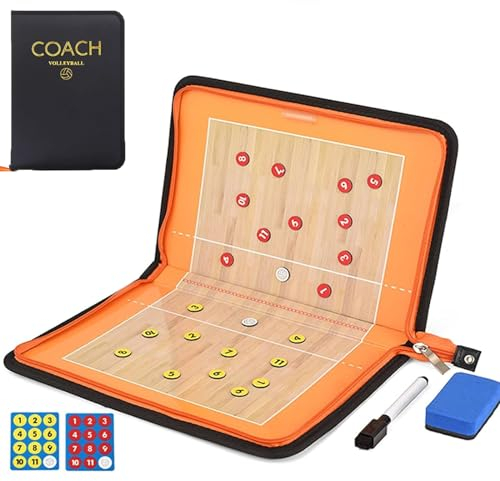 Holzsammlung Profi Taktiktafel Volleyball,Faltbares Volleyball Taktikmappe TaktiktafeCoach-Board mit Magnetische Schachfiguren, Stifte und Radiergummil