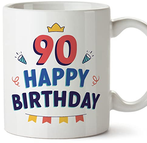 MUGFFINS 90 Birthday Mug - in English - Happy Birthday! - Funny Anniversary Present - 11 oz