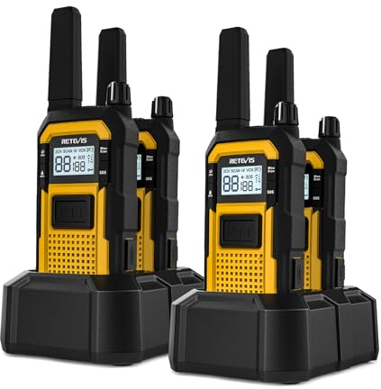 Retevis RB48 Heavy Duty Walkie Talkies, Waterproof Two Way Radio, Advanced Triple Proof & Floating, 2000 mAh, Emergency, 2 Way Radio Long Range for Job Site (4 Pack) Yellow