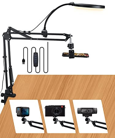 Upgrade Overhead Camera Phone Mount, Ring Light Phone Stand for Recording, Flexible Overhead Desk Tripod for Photography/Makeup/Nail/Live Stream Video/YouTub/Zoom Meeting