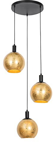 Qazqa - Design Design-Hängelampe I Pendellampe I Pendelleuchte schwarz mit Gold I Messingglas 3-flammig - Bert I Wohnzimmer I Schlafzimmer - Rund - LED geeignet E27