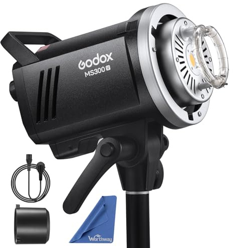 Godox MS300V MS300-V Compact Studio Strobe Flash Light 300W | GN58 0.1-1.8S Recycle Time,2.4G X System,Bowens Mount LED Modeling Lamp for Photographic Studio Portrait Shooting