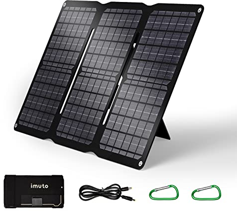 imuto Panel Solar Plegable 30W con Puerto USB Impermeable Cargador Solar Portátil para Teléfono Móvil, 18V ETFE Placa Solar Portable para Acampar al Aire Libre Tablets, GoPro