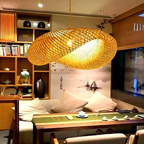 Retro Bambus Pendelleuchte Hängeleuchte Handgemachte Natürlicher Rattan Kronleuchter E27 Runde Vogelnest Esszimmer Lampen Höhenverstellbare Restaurant Bauernhaus Schlafzimmer Hängelampe,50cm