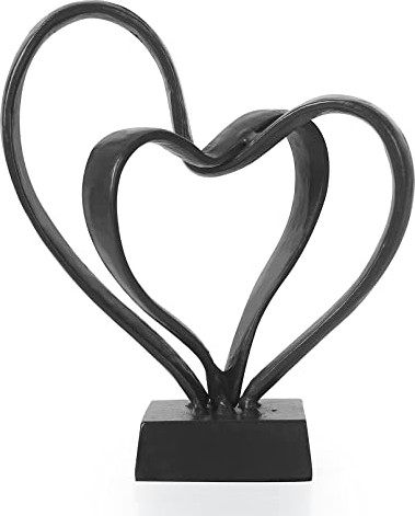 Aoneky Figura de Doble Corazón - Estatua Decorativa Moderna Romántica de Amor, Escultura de Hierro Fundido, Decoración para Hogar Salón Aniversario Boda, Regalo Original para Pareja Novia Amiga, Negro