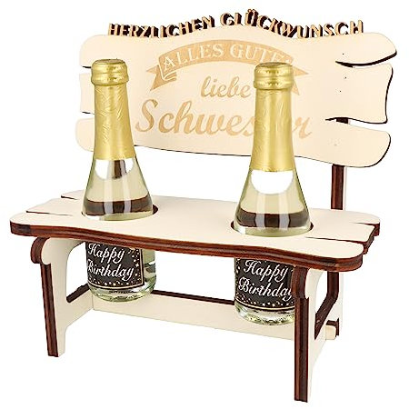 XXL Real Wood Prosecco Bench with Engraving Liebste Schwester, Wooden Bench with 2 Prosecco Bottles, Wedding Gift, Drinking Saying, Gift for Couples, Birthday, Anniversary Proseccobank