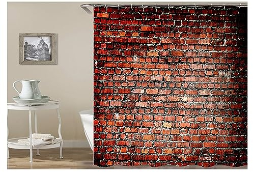 Homxi Ösen Duschvorhang,120 W x 180 H cm,Badewannevorhang Rot Backsteinmauer Polyester Duschvorhänge Ringe
