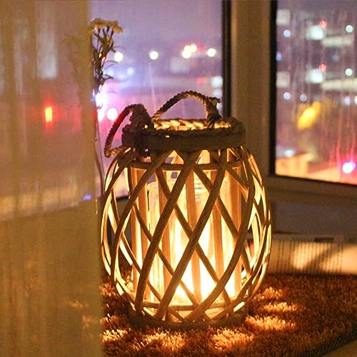 GUANSHAN Handgewebte Rattan Laterne Licht mit elektronischer Kerze Portable Tischlampe Hängelampe Stimmungslicht Nachtlicht Dekorative Garten Hängelampe Für Schlafzimmer, Hof