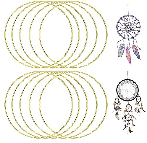EBKCQ Metallring Gold, 10 Stück Metallring Deko Metall Floral Hoop Set Makramee Ringe Metallringe zum Basteln, Bastelringe Metall Ringe Deko für Traumfänger, Floristik, Hochzeitskranz, 20cm