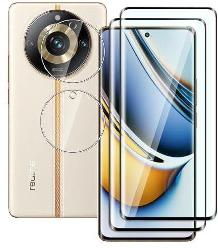 FWKDWHPH 2 Piezas Cristal Templado para Realme 11 Pro/11 Pro Plus y 2 Piezas Protector de Lente de cámara,3D Cobertura Completa,Dureza 9H, Anti-Arañazos, Sin Burbujas,HD Protector de pantalla