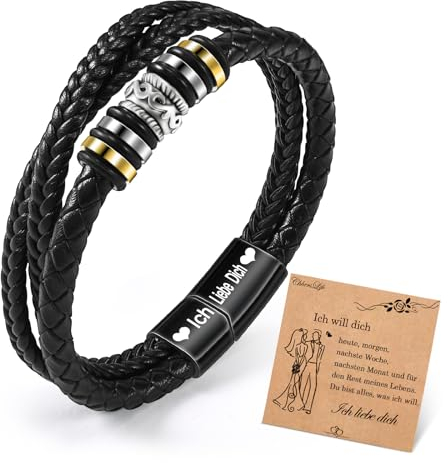 CheersLife Valentinstag Geschenke Für Ihn Männer Geschenke Herren Armband Leder Ich Liebe Dich Geschenk Armband Für Ehemann Geburtstagsgeschenk Für Herren Geschenk Für Freund Partner Geschenke 3 Lagen