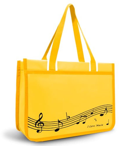 BestSounds Piano Bag, Zipper Waterproof Music Book Tote Bag Piano Accessories for Women, Gifts for Musicians (Yellow Music)