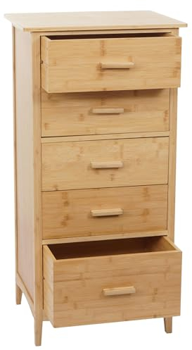 Mendler Cassettiera con 5 cassetti HWC-M24 100x50x40cm legno di bambù naturale