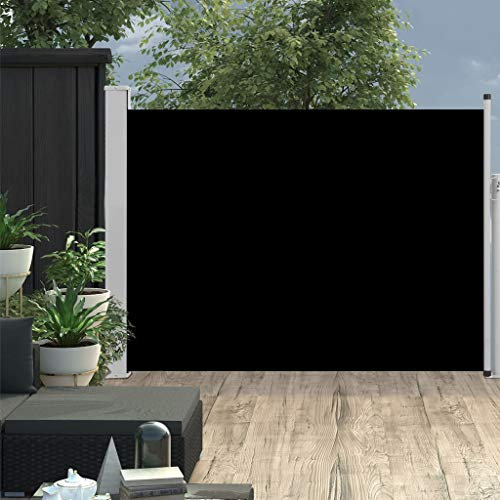 Camerina Ausziehbare Seitenmarkise 100×500 cm Schwarz Terrassen-Sichtschutz Balkon Windschutz Ohne Bohren