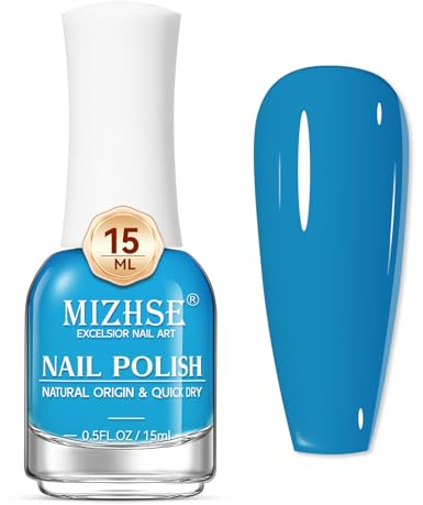 MIZHSE Schnelltrocknender Nagellack Blau Wasserbassierter Nail Polish Neon Color Langanhaltende Formel die Schnell Trocknet, 1 x 15 ml