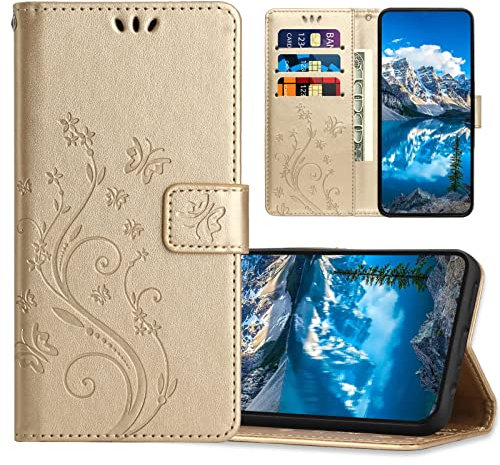 JZASES Coque pour Samsung Galaxy M13, Housse en Cuir PU avec Fonction de Support, Etui à Rabat Portefeuille Coque Compatible avec Samsung M13, Or